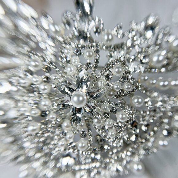 Bridal Pearl Tiara, Silver Rhinestone Crown, Wedding Headband, Birthday Gift main image 5